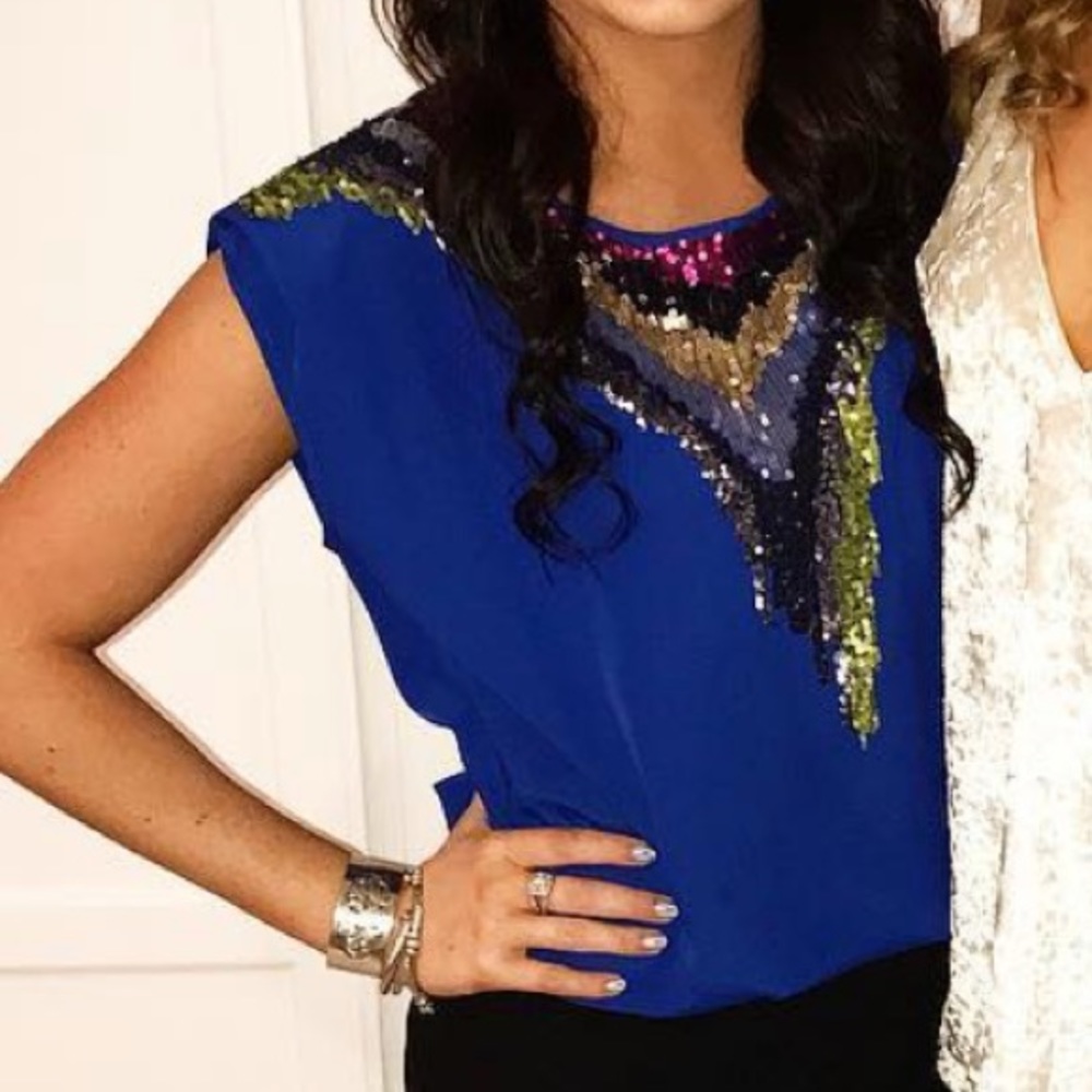 Blue Multi Sequins Top